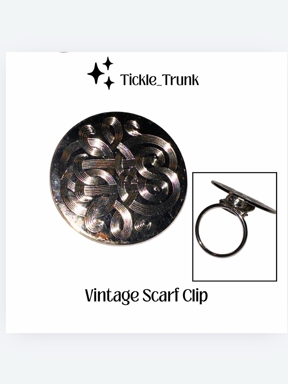 ⭐️ Vintage Scarf Clip Silver-Tone Decorative Round